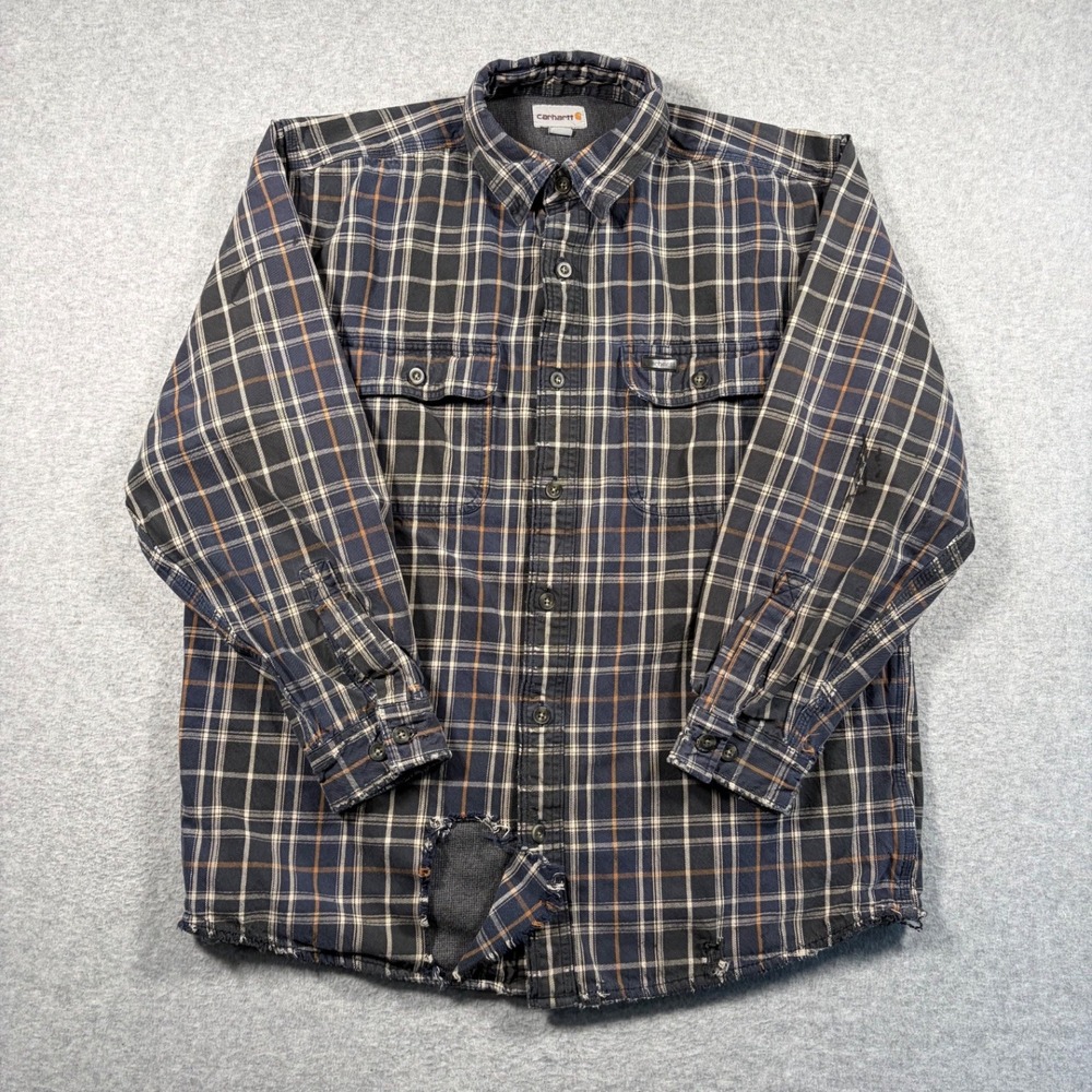 Carhartt Thermal Lined Heavyweight Flannel Shirt Jacket Mens Large Blue Plaid